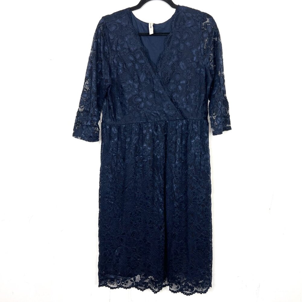 Hello Miz Maternity Lace Dress Navy Fit & Flare Large Party Cocktail